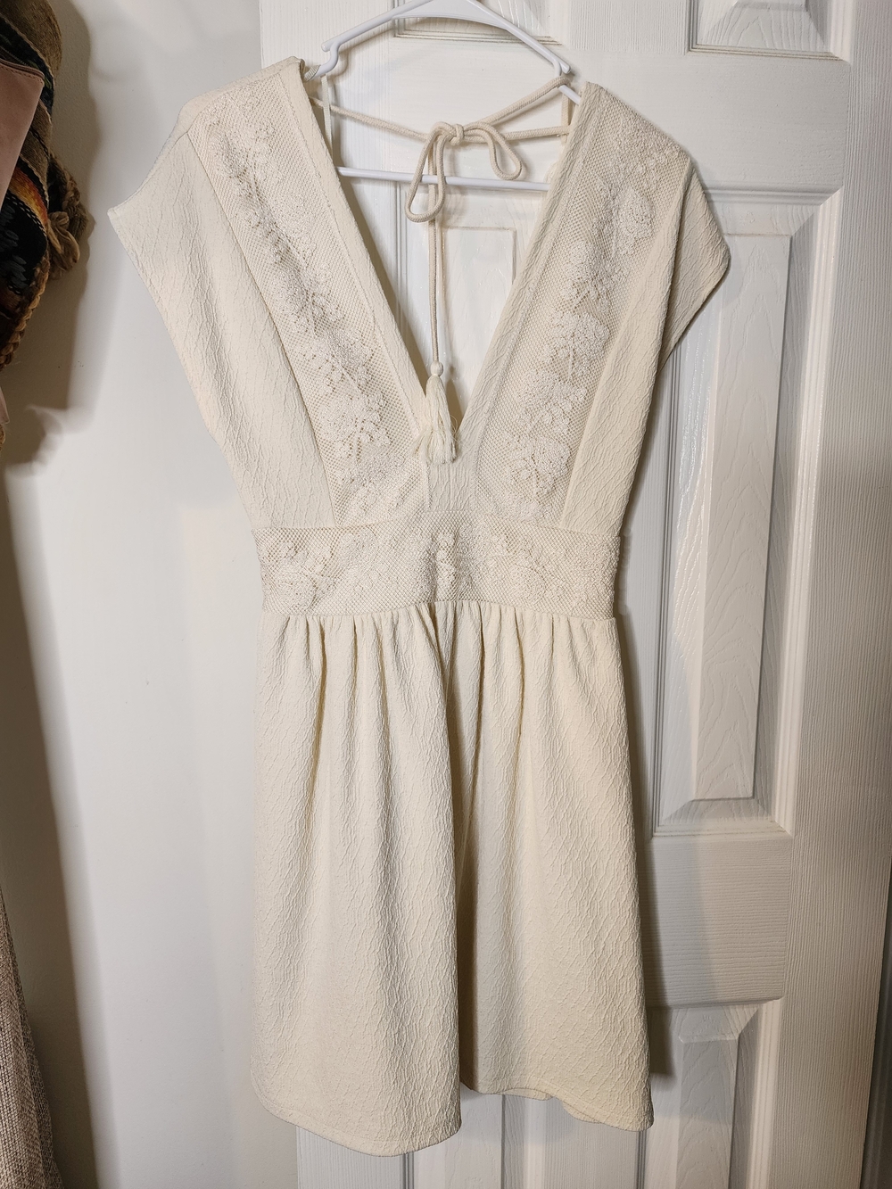 Zara Cream Embroidered V-Neck Women's Dress